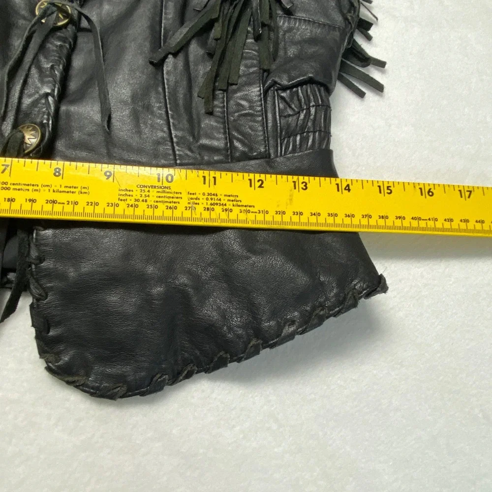 HARLEY DAVIDSON Womens XS Black Leather Vest‎ Fringe Biker Chick Motorcycle
